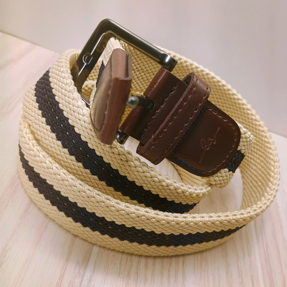 Boston Scott Golf Apparel Other - Boston Scott Golf Apparel Woven Belt Beige Navy Blue Striped Adjust Up To 40"